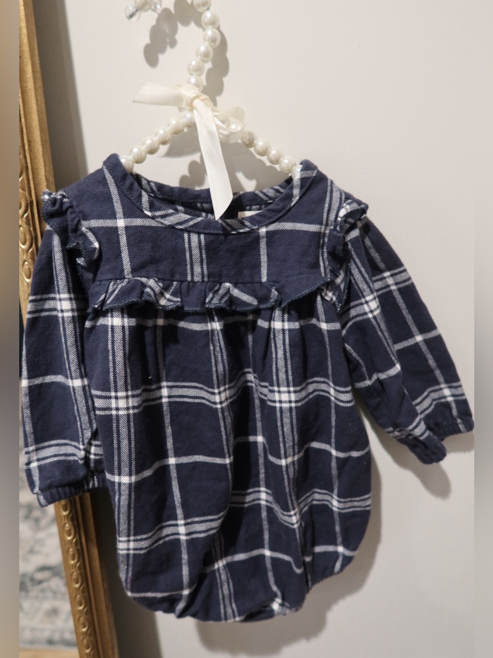 Navy Plaid Bubble Romper | 3-6 Months | Like New | Never Worn